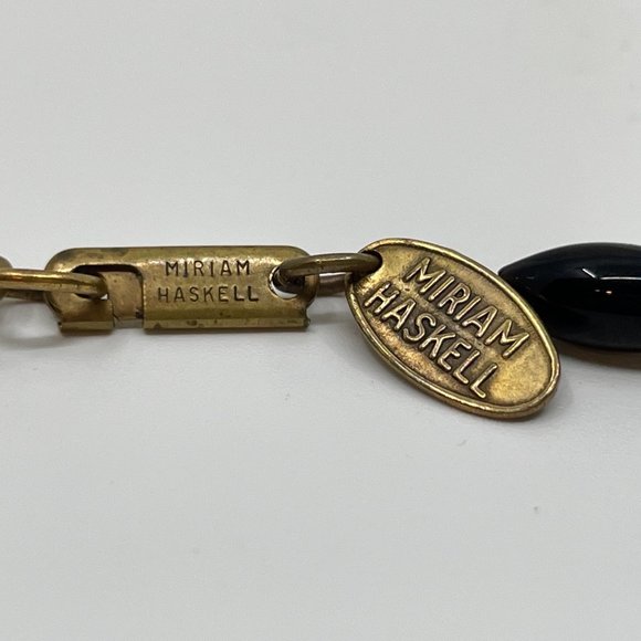 Vintage Miriam Haskell Beaded Choker Necklace Black Asymmetrical Dimple Beads - Picture 8 of 9